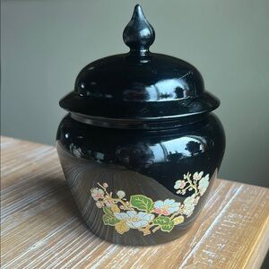 Vintage Avon Black Glass Amethyst Cherry Blossom Lidded Ginger Jar
